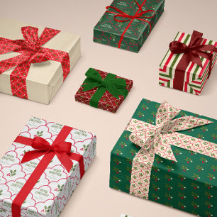 Deep Red Scallop Holly Branly Berries Weihnachten Satinband