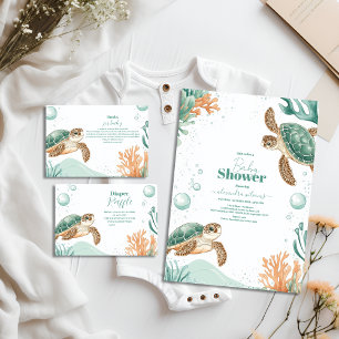 Invitation Cute aquarelle Baby shower de tortue marine