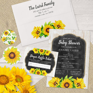 Invitation Sunflowers & Rustic Wood Country Baby shower agric