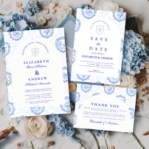 Save The Date Mariage Traditionnel Bleu Blanc de Delft