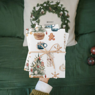 Coussin Motif de Noël coloré tendance   Aquarelle