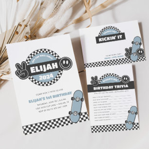 Carte De Remerciements À damiers Skateboard Super Rad Anniversaire