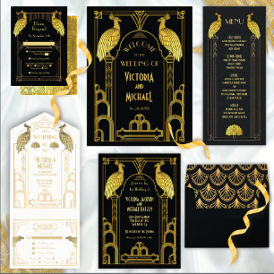 Art Deco Nouveau Speak Easy Party Gold & Black Einladung