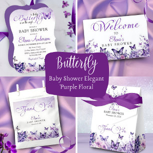 Babydusche Butterfly Elegantes Lila Blumenmuster Pappteller