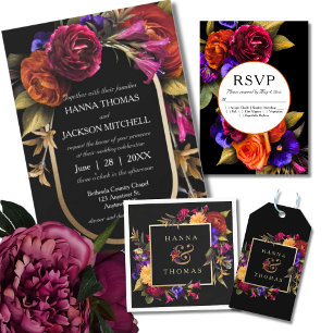 Invitation Mariage d'automne floral élégant et foncé