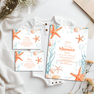Beach Starfish & Seashells Elegante Babydusche Einladung