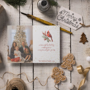 Rustikaler Winter Kardinal Holly Branch Feiertagspostkarte