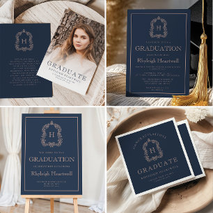 Faire-part de remise de diplôme avec rose bleu mar