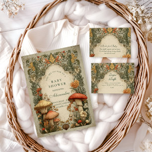 Invitation Baby-Shower Floral Champêtre Fungi de Style Ancien