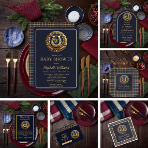 Preppy Gold Horseshoe Monogram Blue Baby Shower Serviette