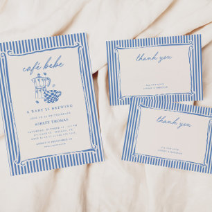 Cafe Bebe Baby Shower   Blau gestreift, Nachwuchs  Einladung