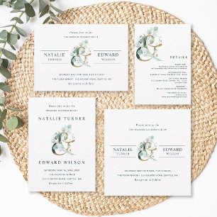 Invitation Carré Eucalyptus Ampersand Gold Green Mariage
