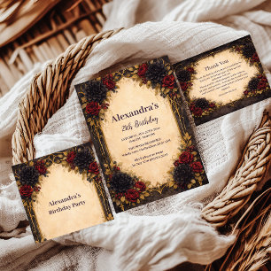 Invitation Célébration d'anniversaire florale rouge gothique 