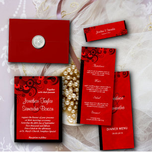 Crimson foncé Rouge Floral Faire-part de mariage g
