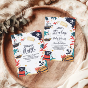 Ahoy ist ein Junge Pirate Schiff Nautical Diapper  Begleitkarte