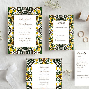 Vintag Talavera Portugiesisch Kachelgelb Kurzer Tischläufer