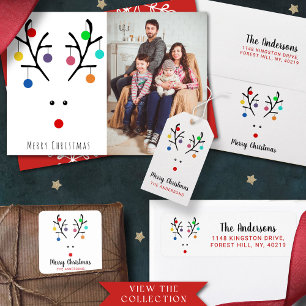 Moderner Urlaub Whimsical Masked Rentier Weihnacht Quadratischer Aufkleber