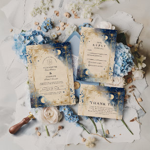 Cartons Réponse Mariage Nuit Céleste Dorée
