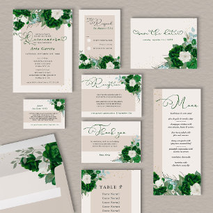 Emerald Green und Ivory Rose Floral Save the Date Ankündigungspostkarte