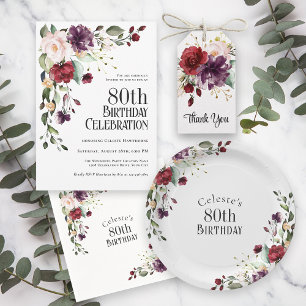 Boho Red Blush und Lila 80. Geburtstagsparty Einladung