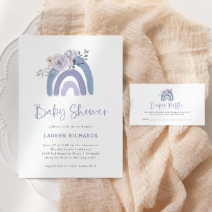 Dusty Blue and Purple Boho   Rainbow Baby Shower Einladung