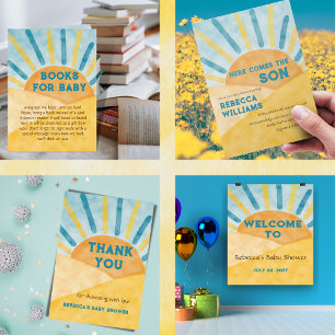 Hier kommt Son Blue Sunshine Baby Dusche Danke Runder Aufkleber