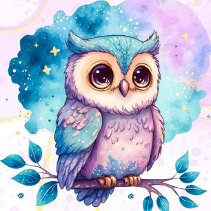 Niedliches Owl Watercolor Splash Girl Babydusche Einladung