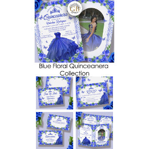 Royal Blue Glitzern Floral Sparkle Quinceanera Runder Aufkleber