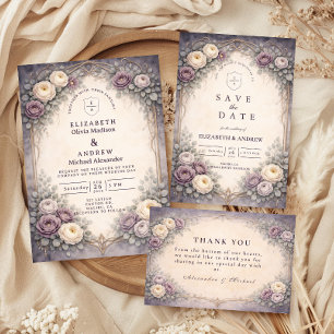 Cartons Réponse Mariage Romantique Gothique au Floral Pastel