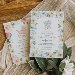 Fille Baby shower rose Floral Invitation