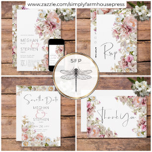 Delikate Moderne rosa Rose & Lily Wedding Dankeskarte