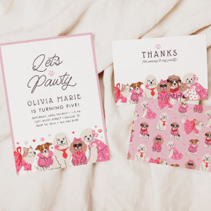 Lasst uns Pawty Girls' Pink Puppy Party Geburtstag Einladung