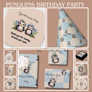 Invitation Nom des pingouins mignons Texte bilingue Espagnol-