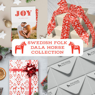 Red Swedish Dala Horse White Holiday Geschenkwrap Geschenkpapier