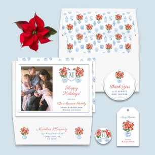 Red Poinsettia Chinoiserie FotoCollage Weihnachten