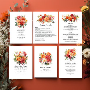Invitation Mariage floral rouge, orange et de sable