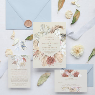 Cream Pampas Dried Grass Floral Jungle Wedding Einladung