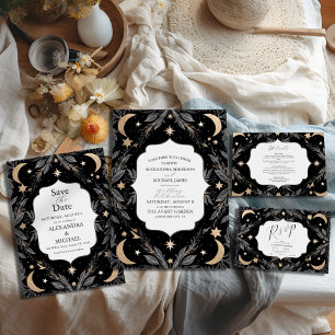 Invitation Tout En Un Vintage Botanique Céleste Lune Étoiles Mariage