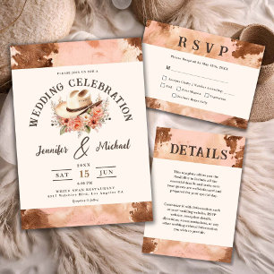 Invitation Tout En Un Vachette rose blanche Mariage occidentale