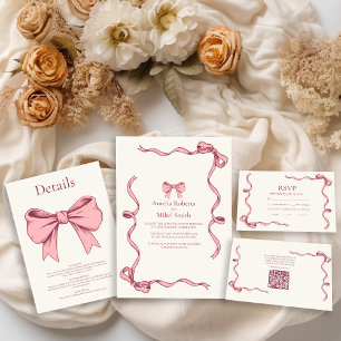 Elegante Rosa Hand Drawn Bow Wedding RSVP Karte