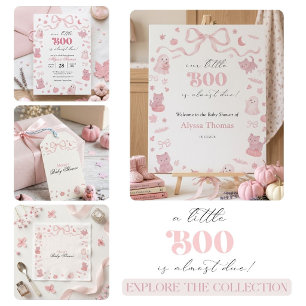 Sticker Carré Fête de bébé Rose Our Little Boo est presque arriv