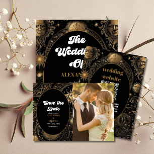 Save The Date Photo Celestial Black Gold Mariage