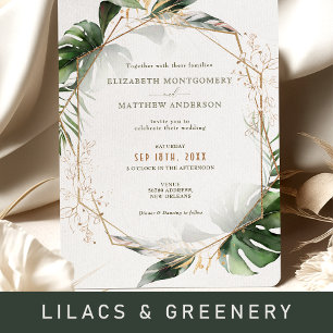 Invitation Mariage d'aquarelle verte Tropical Monstera Gold