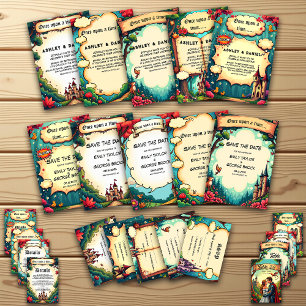 Waldbezauberndes Schloss auf der Messe Hochzeit Einladung