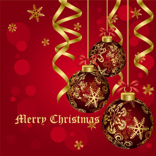 Trendy Festive Red & Golden Christmas Ornaments Feiertagskarte