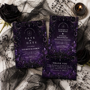 Invitation Mariage gothique violet romantique