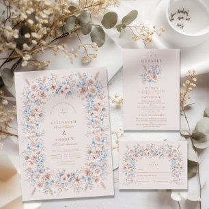 Blush Pink und Blue Watercolor Blumenzehen RSVP Karte