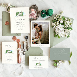 Sage Green Minimalistic Calligraphy Wedding RSVP Begleitkarte