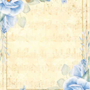 Dusty Blue Florals Vintag Sheet Music Wedding Einladung