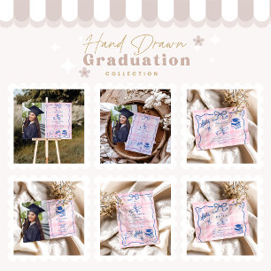 Invitation Graduation en rose et bleu avec main rétro